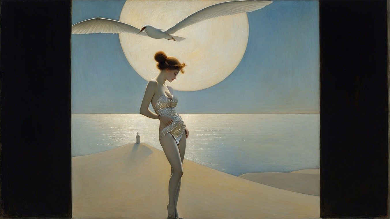 Tranquil Ocean Scene Under a Full Moon Glow