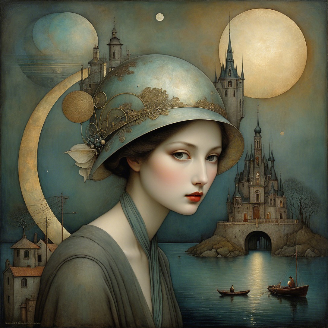 Fantasy Portrait of Woman in Moonlit Landscape