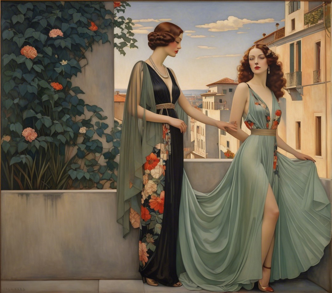 Elegantly Dressed Women in Mediterranean Setting