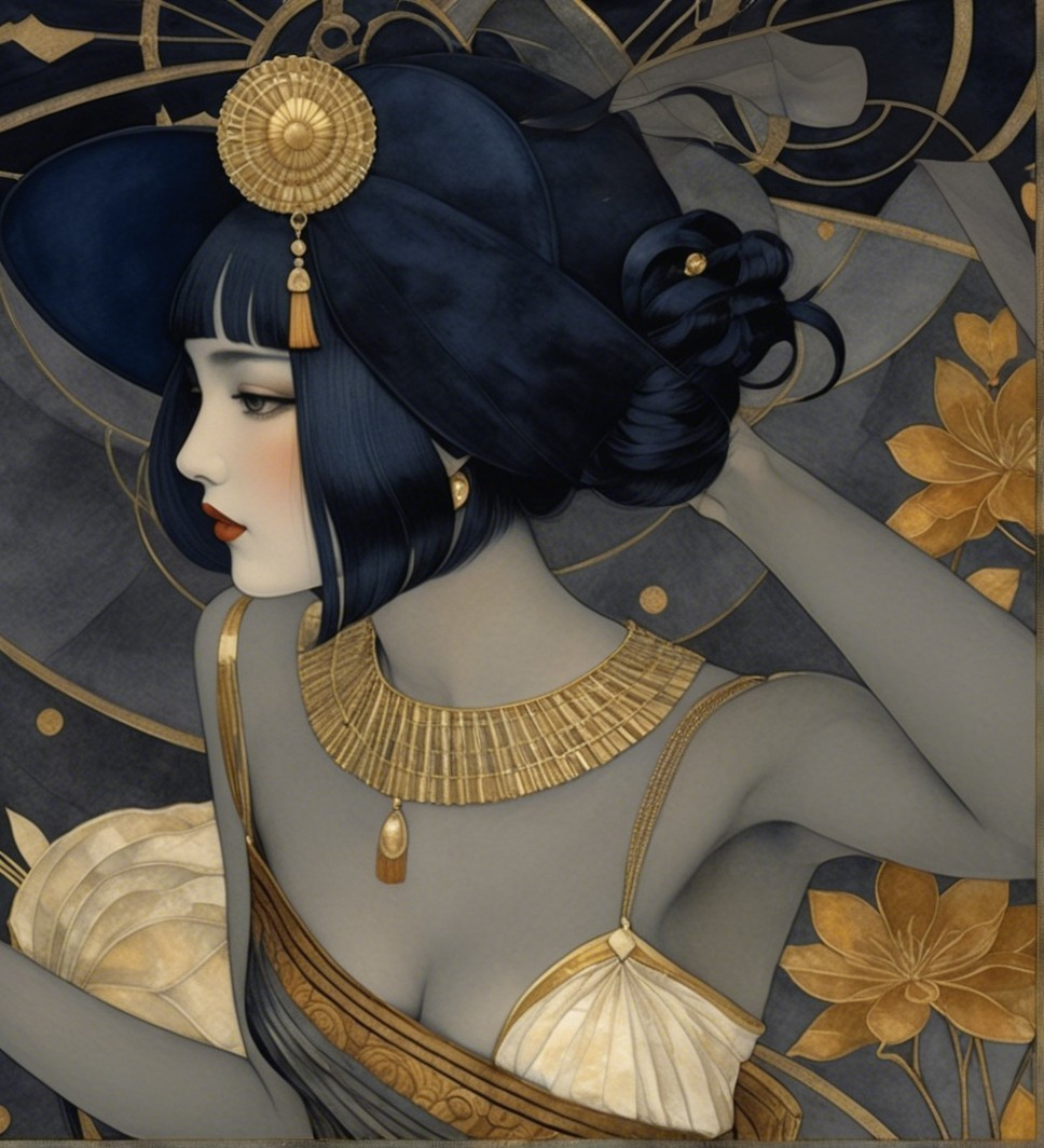 Stylish Woman in Elegant Dress with Floral Background