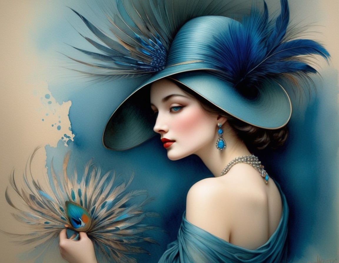 Elegant Woman in Blue Hat with Turquoise Jewelry