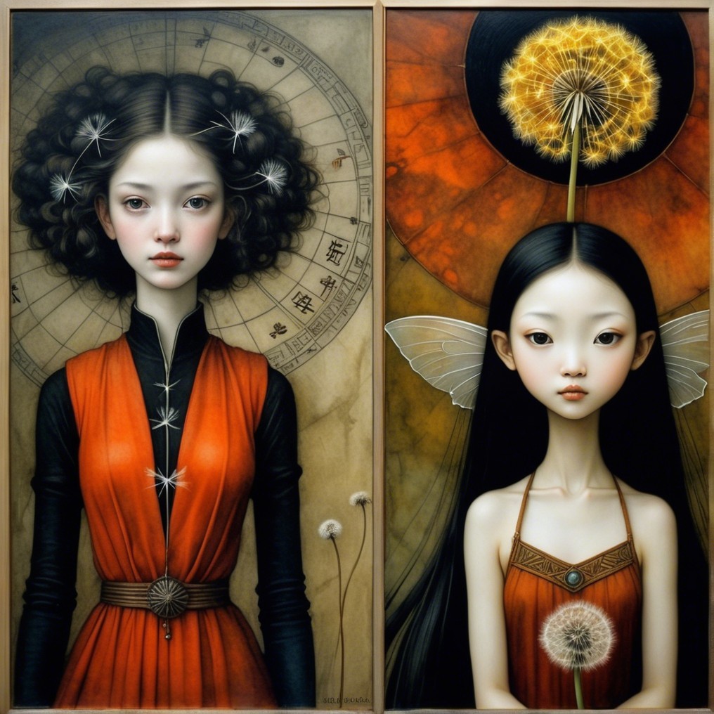 Ethereal Figures in Cosmic and Nature Motifs