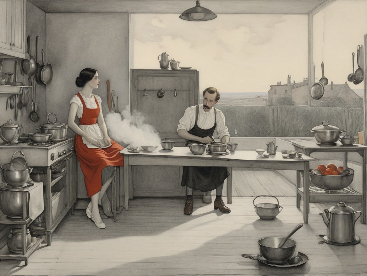 Domestic Kitchen Scene with Cooking and Natural Light