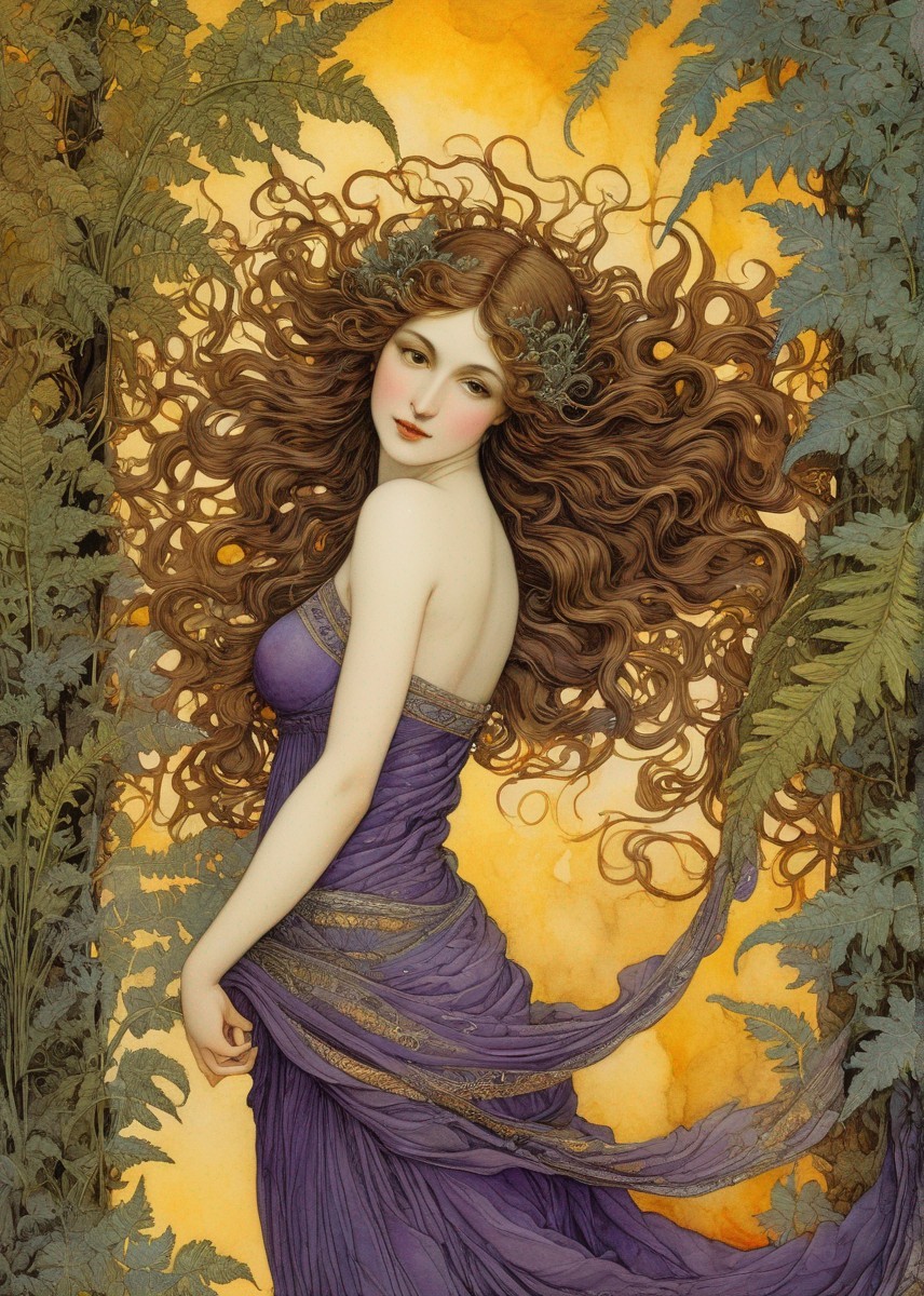 Woman in Purple Dress Surrounded by Golden Foliage