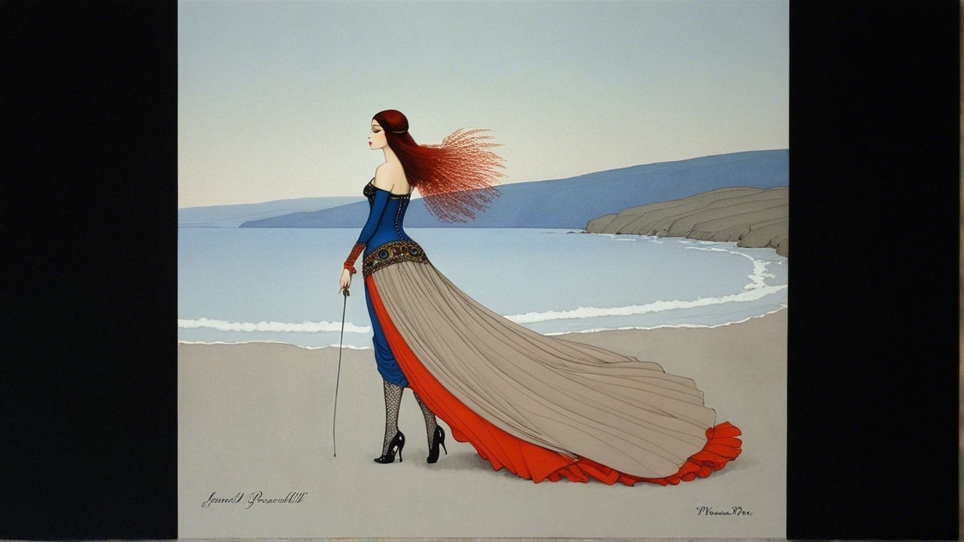 Elegant Gown by the Shore with Scenic Background
