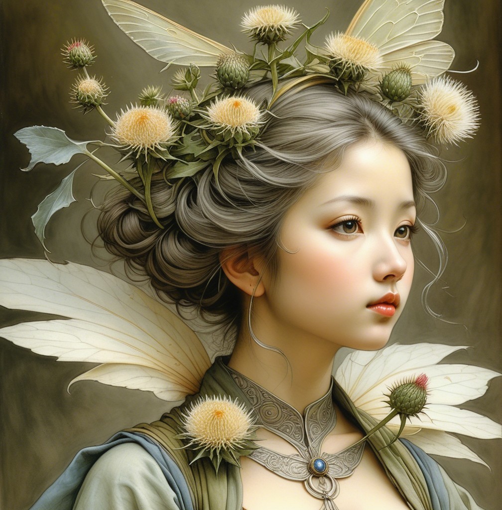 Serene Portrait of a Young Woman with Nature Elements