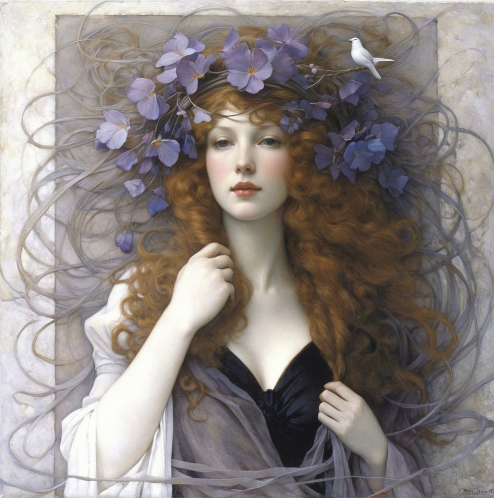 Portrait of a Woman with Chestnut Hair and Flowers