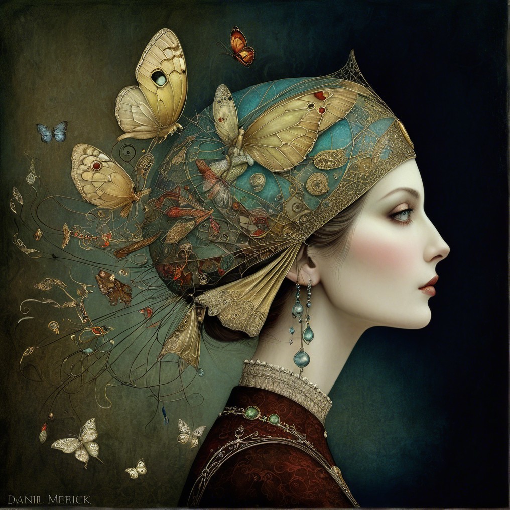 Ornate Headdress with Butterflies and Floral Design