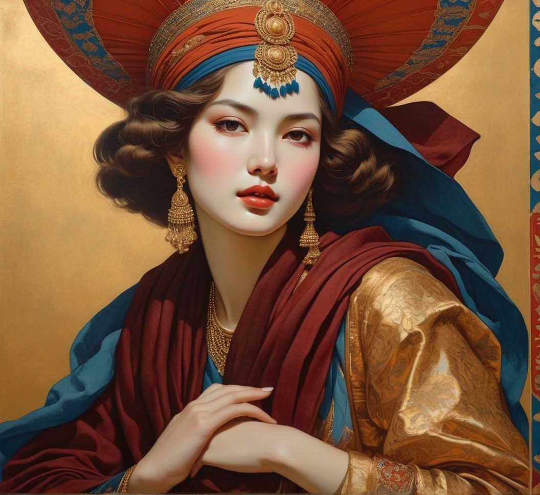 Adorned Woman in Vibrant Fabrics and Jewelry