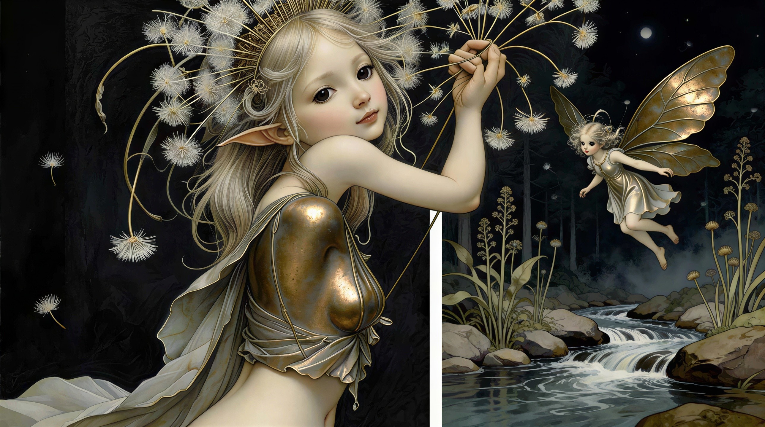 Fairy Queen and Small Fairy in Enchanted Forest