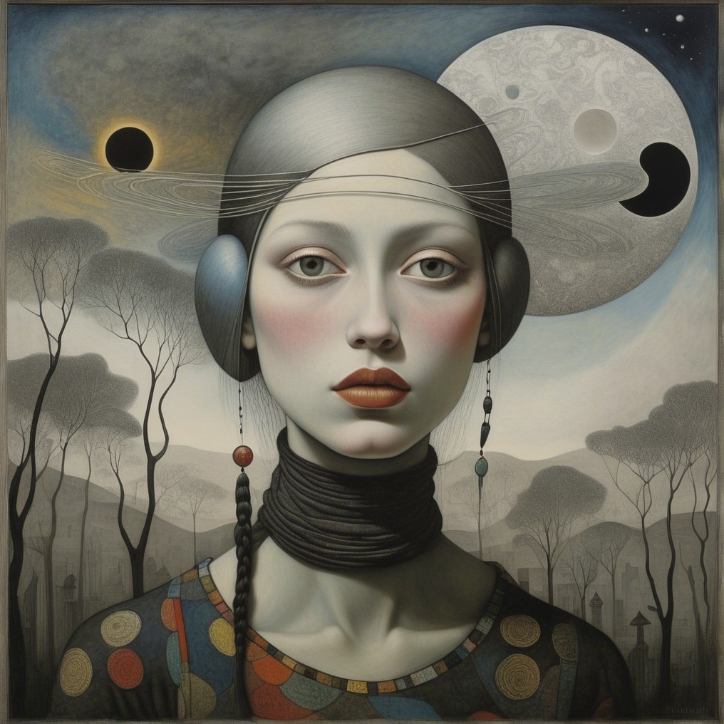 Surreal Portrait of a Woman in a Celestial Landscape