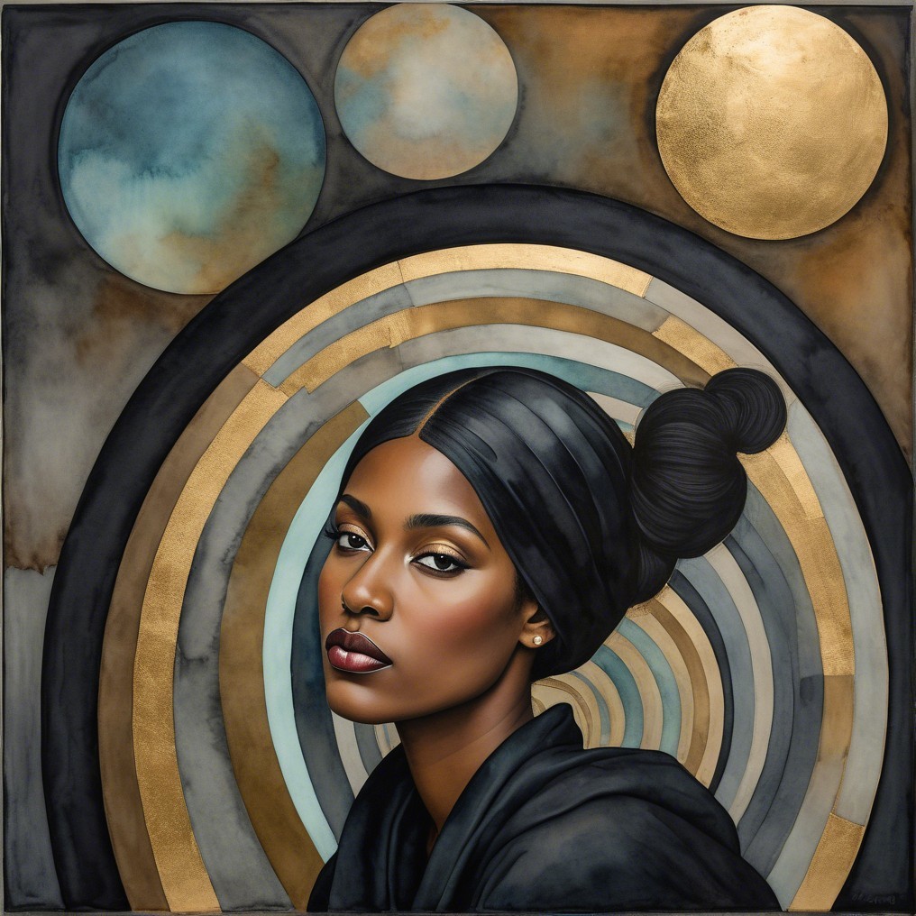 Portrait of a Woman with Concentric Circles in Colors