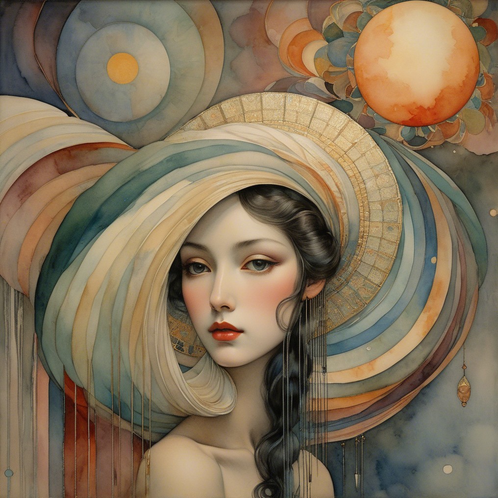Ethereal Female Figure with Celestial Elements