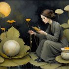 Ethereal Woman in Gown in Misty Forest Scene