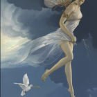 Fairy Figure Against Starry Night Sky and City Skyline