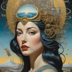 Serene Woman with Regal Headdress in Starry Sky