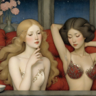 Twilight Scene of Woman and Man in Serene Interior