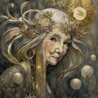 Young Woman in Blue Dress Under Starry Night Sky