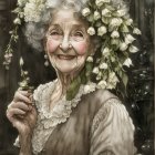 Portrait of a Young Woman with Gray Hair and Flowers