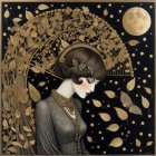 Serene Woman in Profile with Bluebird and Moonlight
