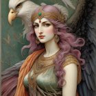 Regal Woman in Golden Crown and Green Dress Illustration