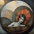 Serene Woman Surrounded by Lush Greenery and Moonlight