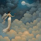 Celestial Scene of Woman Reaching for Angelic Figure