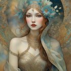 Serene Woman with Floral Crown and Butterflies