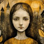 Stylized Portrait of a Young Girl with Gray Eyes