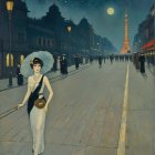 Vintage Glamour in a Moonlit Street Scene