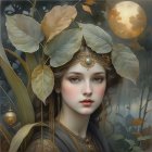 Portrait of Woman in Traditional Attire with Tiger and Lotus