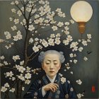 Pale-faced Child Surrounded by Flowers and Butterflies