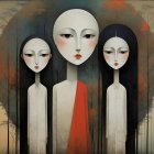 Three Stylized Figures with Elongated Faces and Eyes