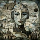 Ethereal Woman in Whimsical Landscape with Jewelry