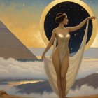 Asian Woman with Blue Hair in Green Dress Landscape