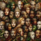 Collage of Diverse Human Faces Surrounded by Leaves