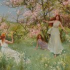 Two Women in a Spring Landscape with Cherry Trees