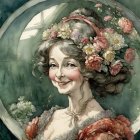 Mysterious Woman in Black Dress with Ethereal Background