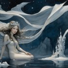 Serene figure with butterfly wings and a deer companion