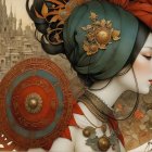 Ethereal Woman with Autumn Leaves and Gentle Colors