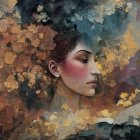 Serene Woman with Butterfly Hat and Moonlit Background
