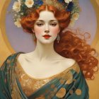 Ethereal Woman with Red Hair and Floral Crown