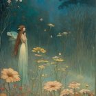 Woman in White Dress by Tranquil Sea at Night