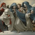 Ethereal Winged Figures in Whimsical Festive Scene