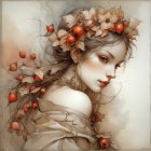 Young woman in apple crown and off-shoulder dress