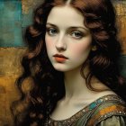 Portrait of a Woman with Flowing Dark Hair and Striped Dress