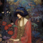 Serene Woman in Orange Gown Surrounded by Poppies