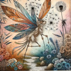 Serene Woman with Butterfly Wings and Floral Patterns