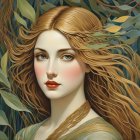 Portrait of a Young Woman with Golden Hair and Butterflies