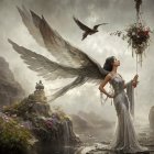 Gothic Room with Winged Woman and Candlelit Decor